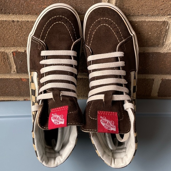 Vans Expresso Brown & White Checkerboard High Top Skateboard Sneakers - Picture 7 of 9